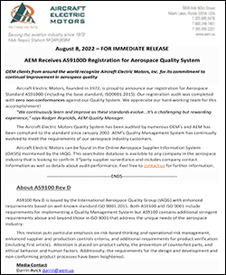 AS9100D Reg Press Release 08-08-2022 Thumbnail